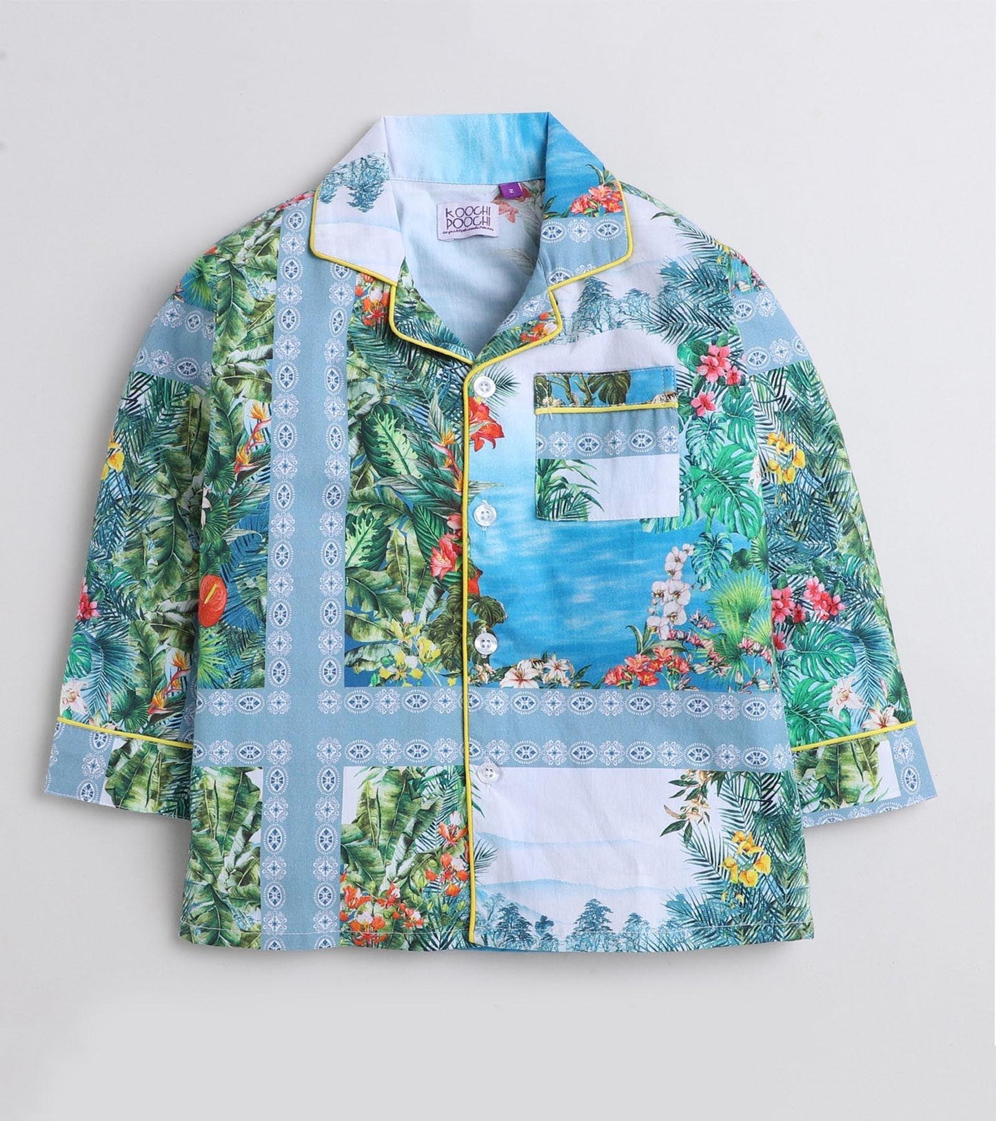 Tropical Border Printed Girls Nightsuit Set - koochi Poochi