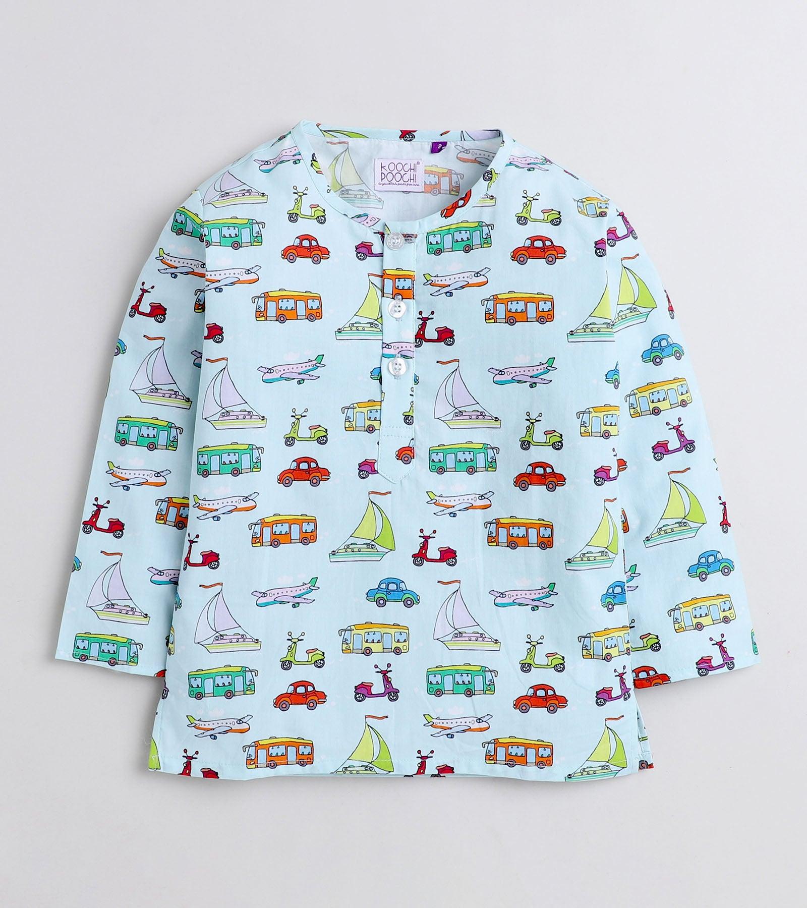 Transport Theme Printed Pyjama Kurta Set - koochi Poochi
