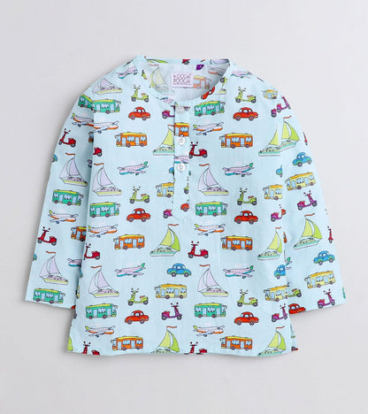 Transport Theme Printed Pyjama Kurta Set - koochi Poochi