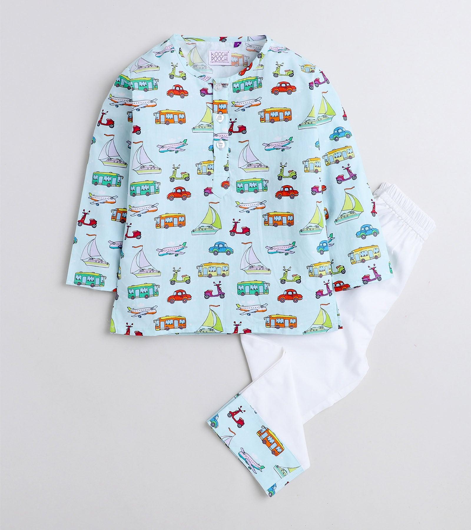 Transport Theme Printed Pyjama Kurta Set - koochi Poochi