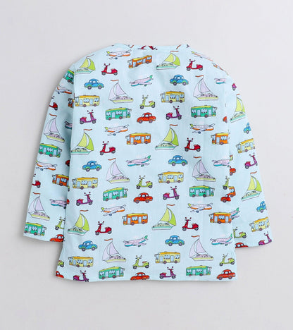 Transport Theme Printed Pyjama Kurta Set - koochi Poochi