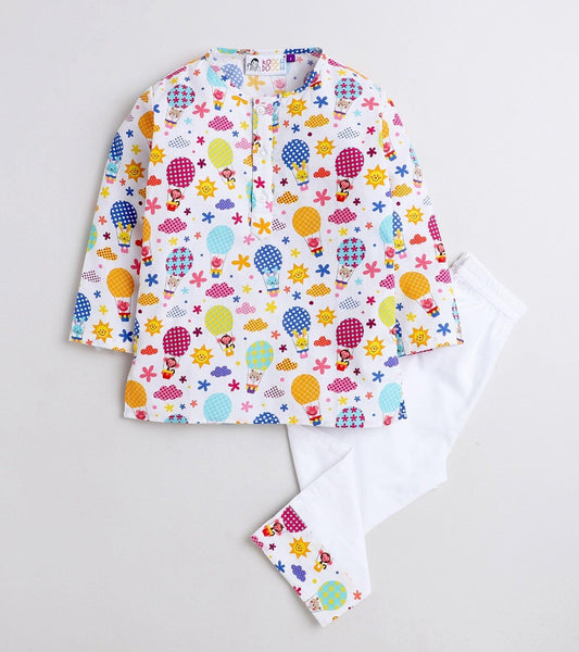 Hot Air Balloon Printed Pyjama Kurta Set