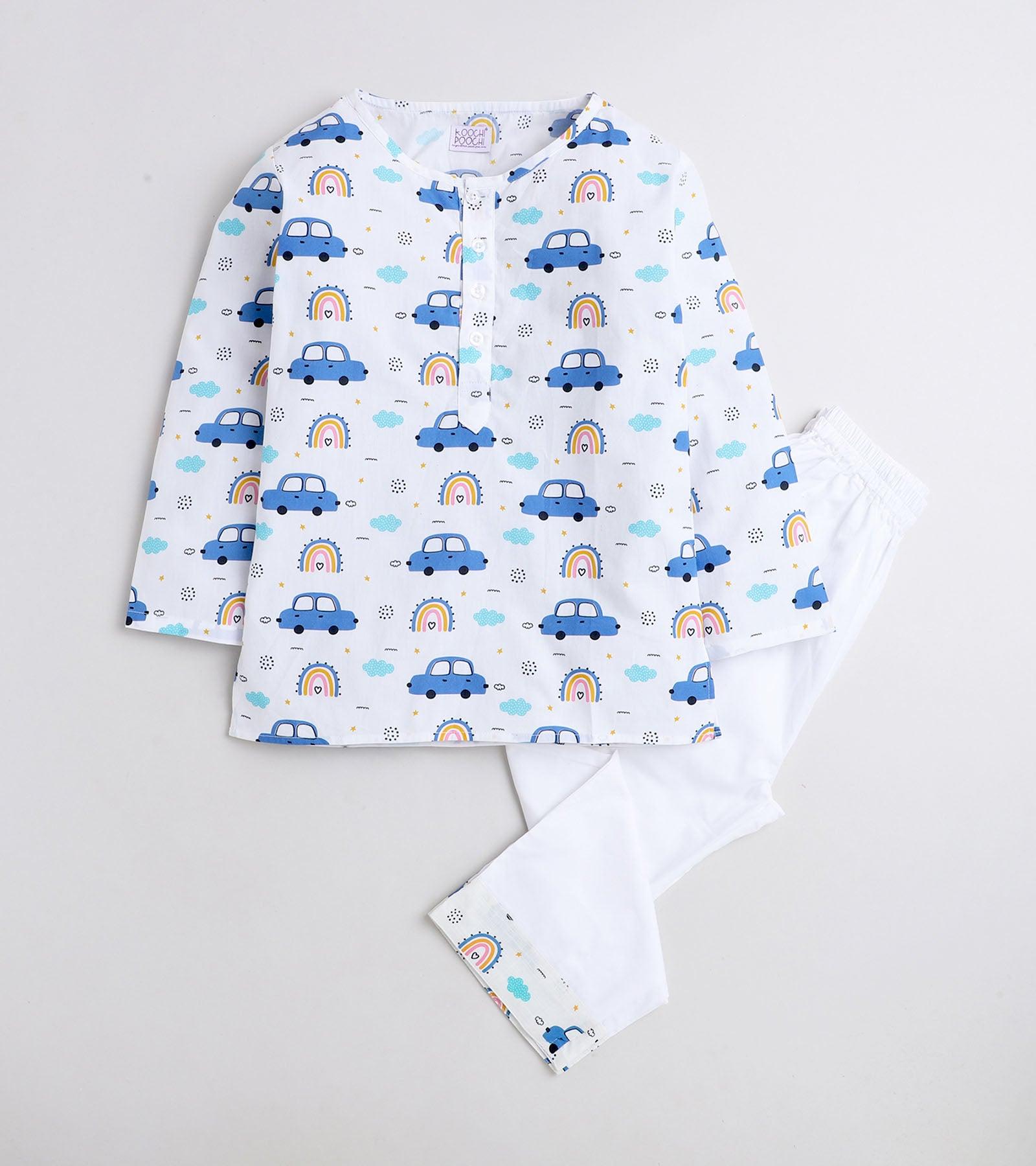 Mini Car Printed Pyjama Kurta Set