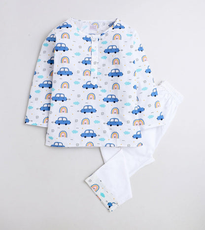 Mini Car Printed Pyjama Kurta Set