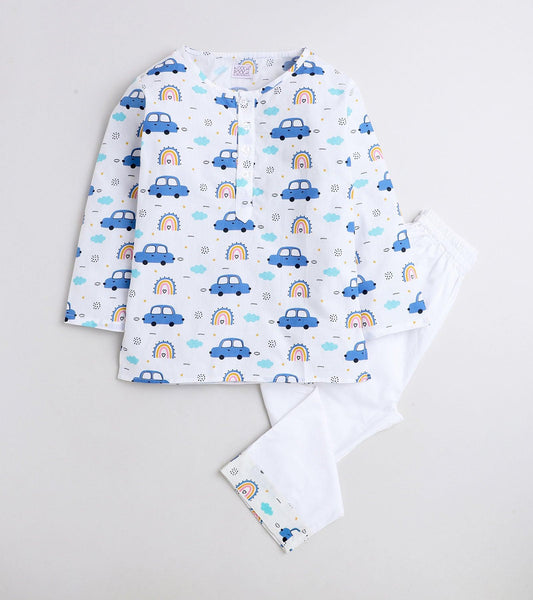 Mini Car Printed Pyjama Kurta Set