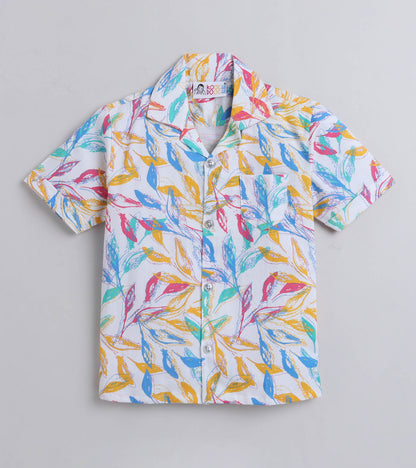 Leaf Shadow Digital printed Shirt with White solid Shorts
