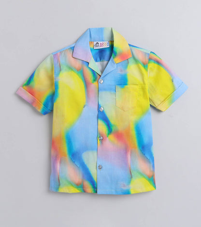 Majestic Digital printed Shirt with Blue solid Shorts