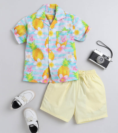 Pine Hawain Digital printed Shirt with Yellow solid Shorts