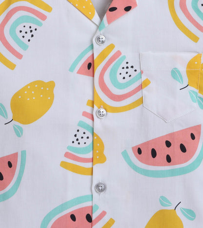 Rainbow Digital printed Shirt with White solid Shorts
