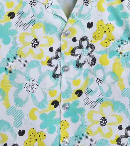 Reverse Flower Digital printed Shirt with White solid Shorts