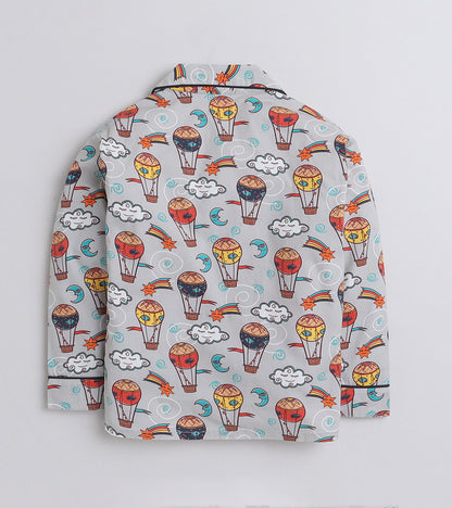 Sky Balloon Grey Printed Nightsuit Set for Girls
