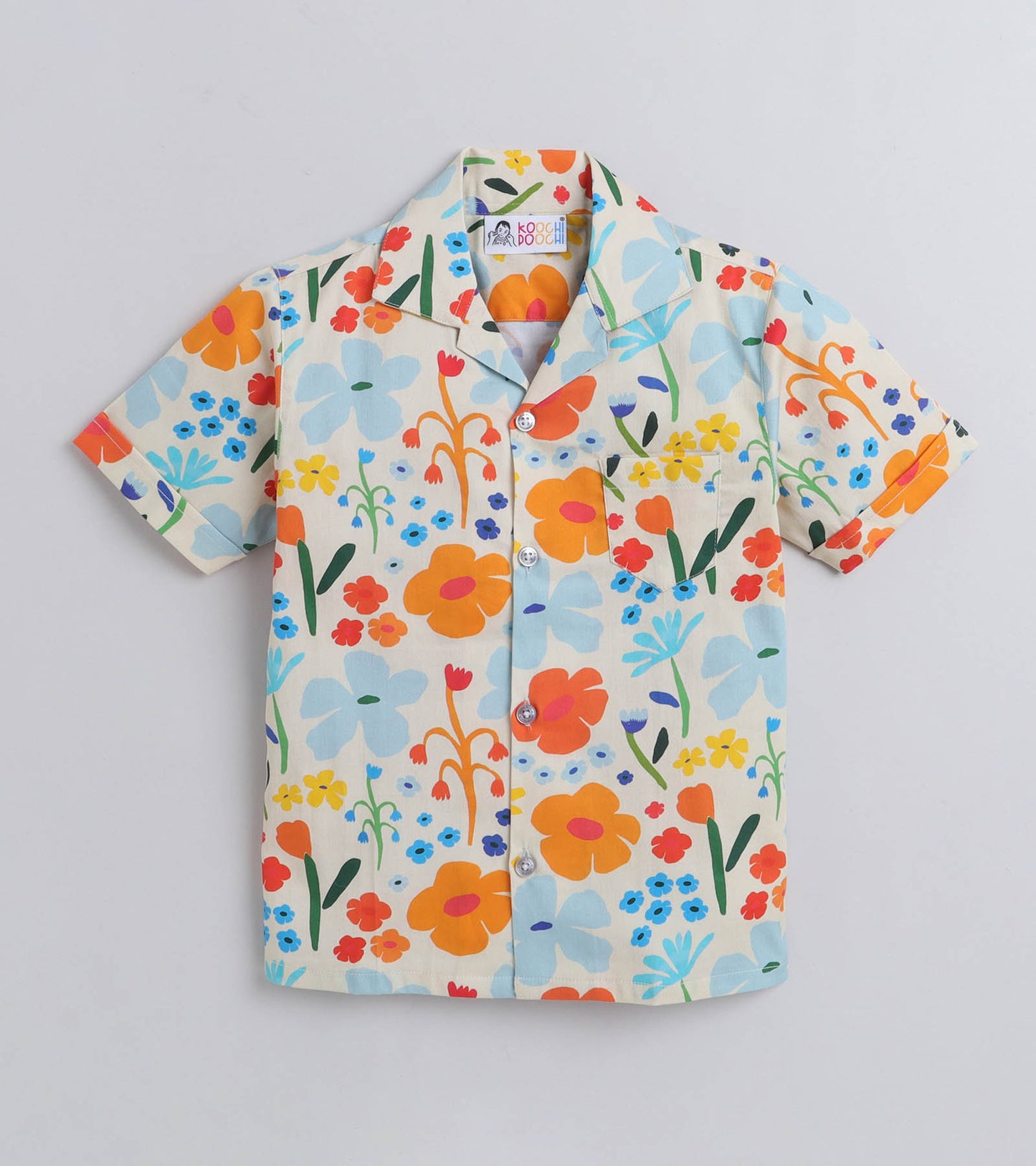 Spring Spell Digital printed Shirt with Blue solid Shorts