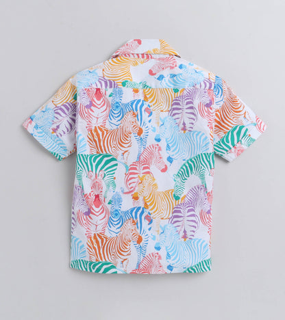 Zebra Digital printed Shirt with Blue solid Shorts