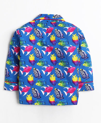 Blue Marine Printed Night Suit Set