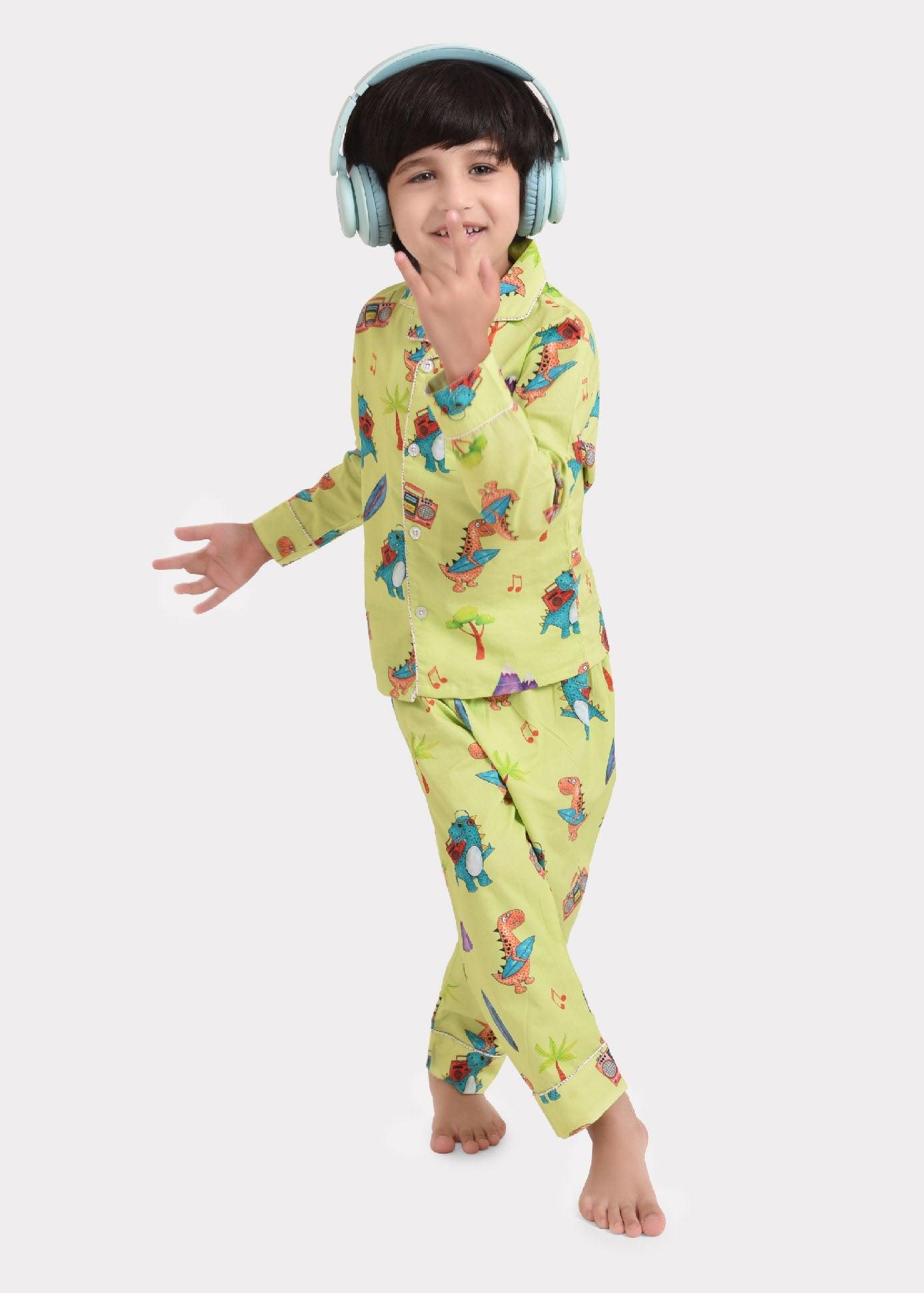 Dino On Beach Printed Night Suit Set