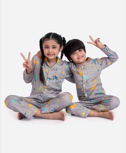 Dino Stripe Printed Night Suit Set