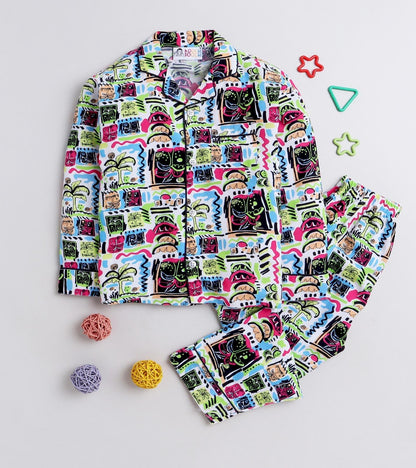 Doodled printed Nightsuit Set