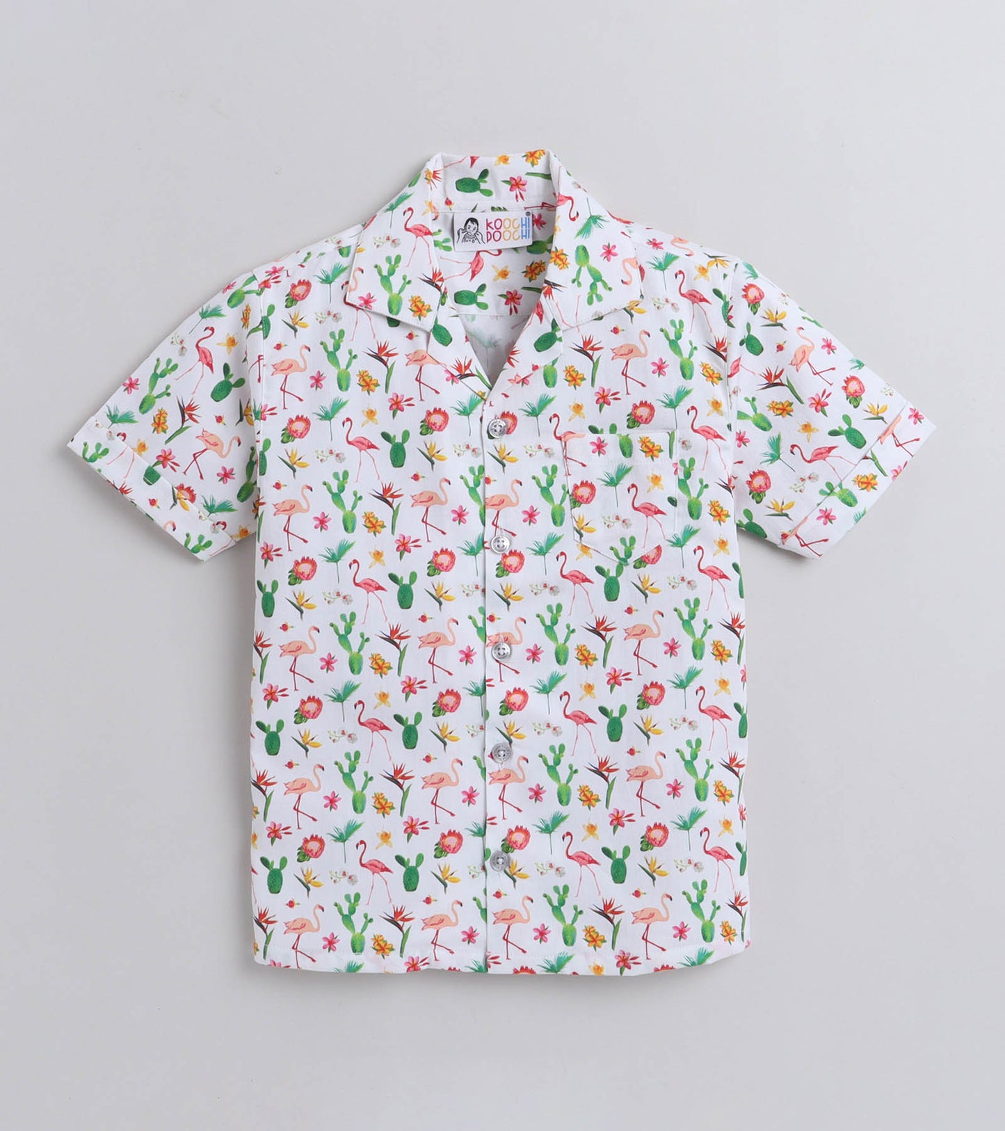 Flamingo Digital printed Shirt with White solid shorts