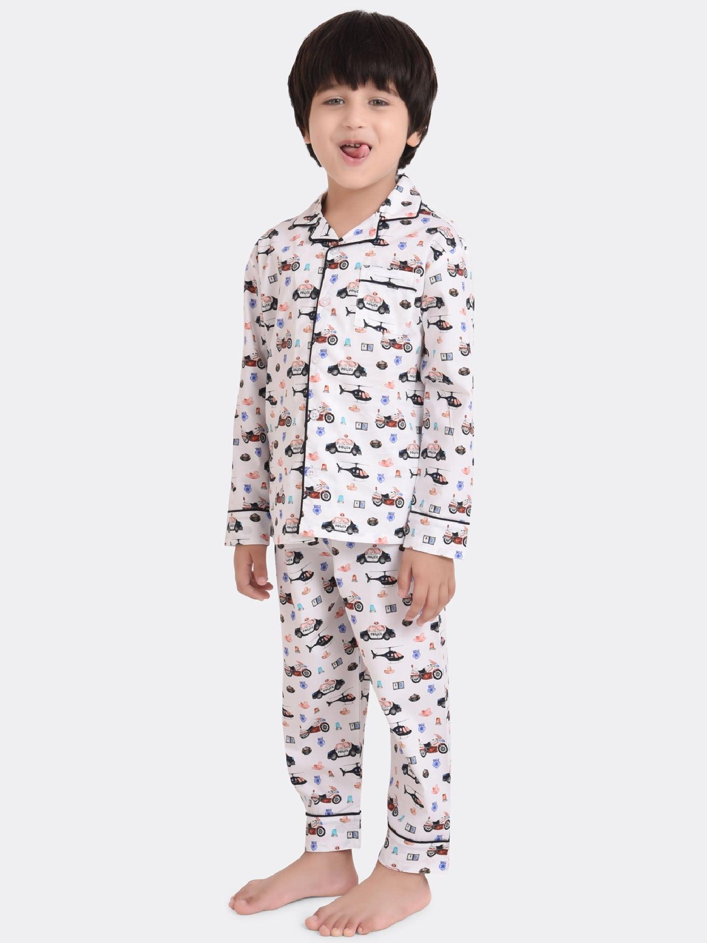 Police vehicle printed Nightsuit Set