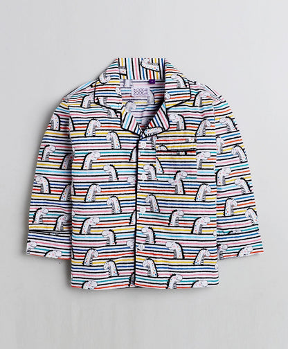 Stripped Dino Printed Night Suit Set