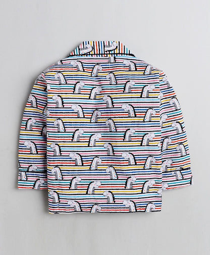 Stripped Dino Printed Night Suit Set