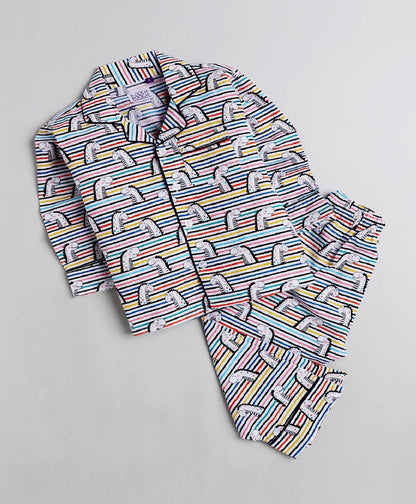 Stripped Dino Printed Night Suit Set