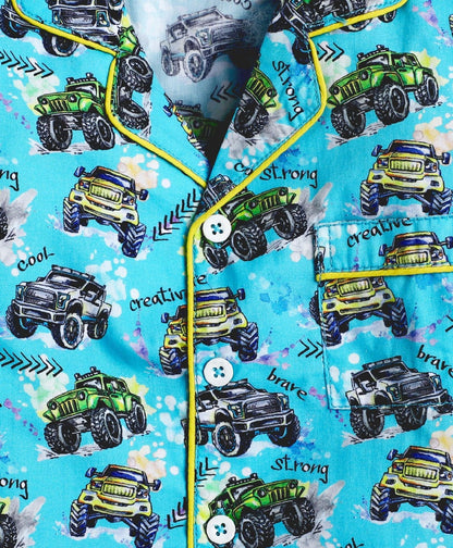 Thundering Cars Printed Night Suit Set